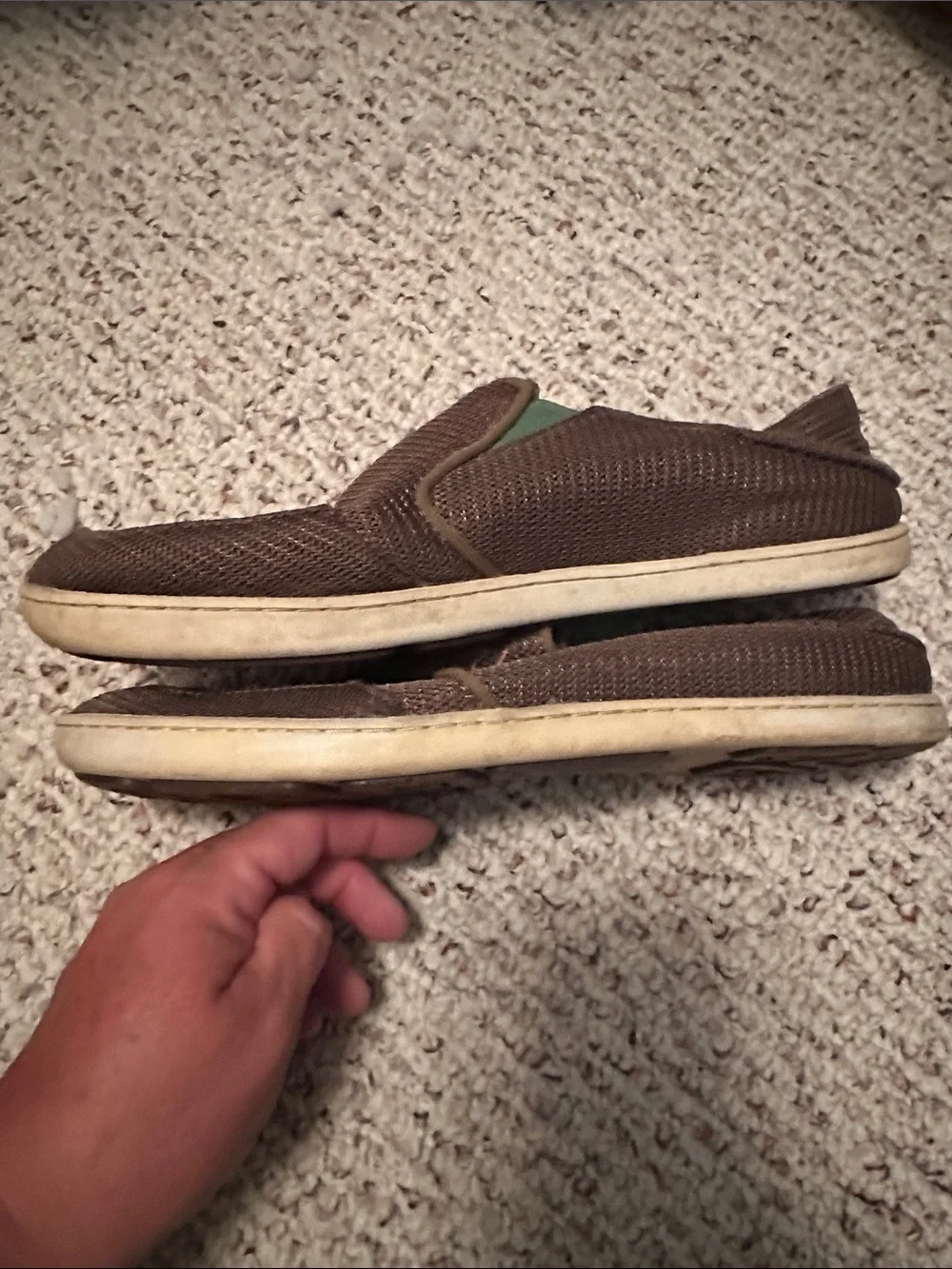 OluKai Brown Mesh Slip-On Loafers with Tan Sole